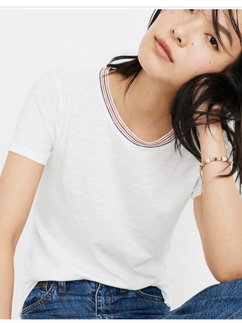 Madewell White Whisper Cotton Ringer Short-Sleeve Tee - Like New